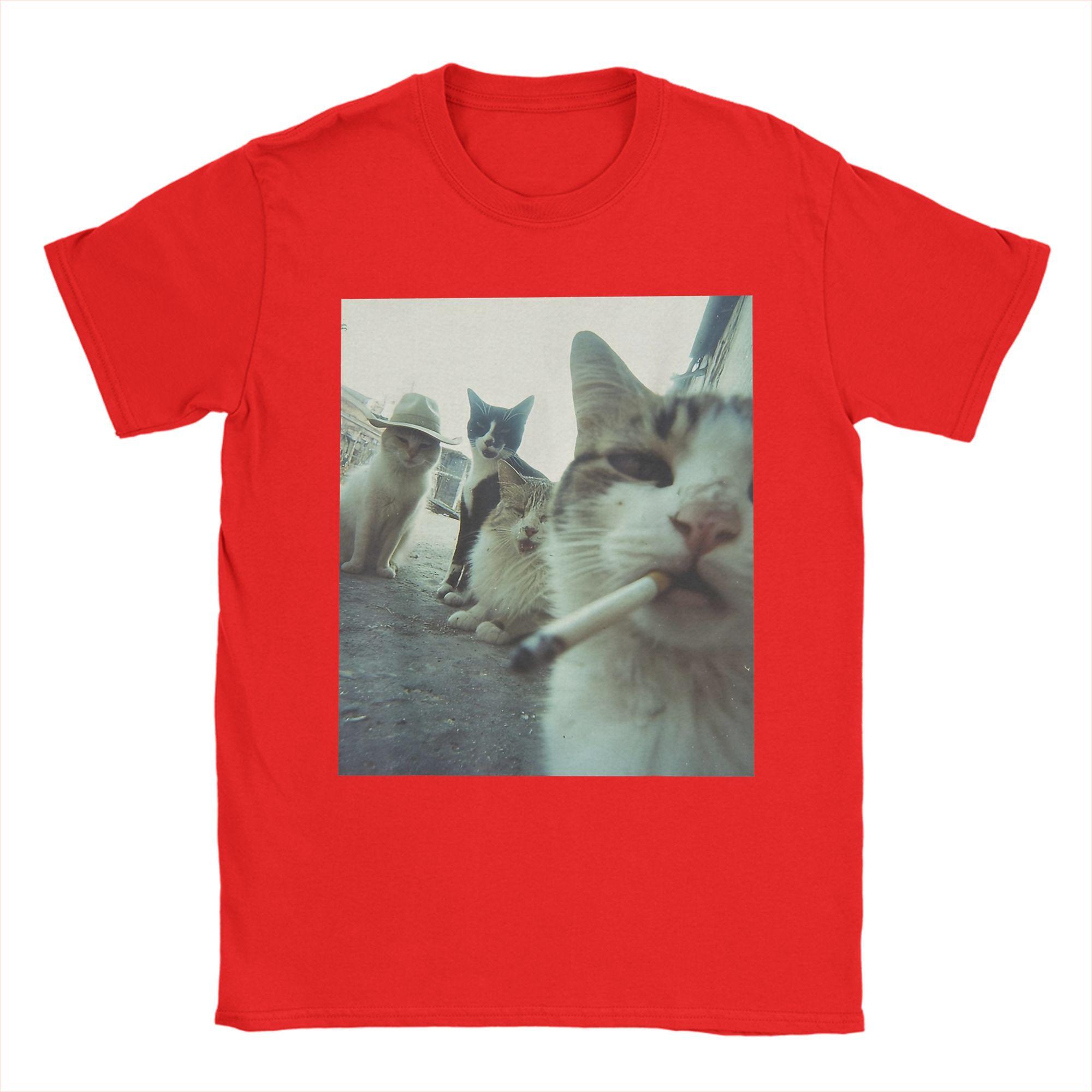 

Men TShirts Smoking Cats Meme Humorous Pure Cotton Tee Shirt Short Sleeve T Shirts Round Collar Clothes 4XL 5XL S
