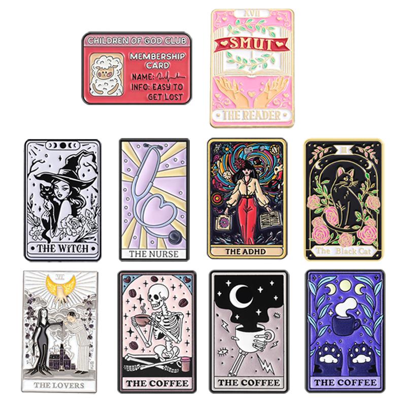 Tarot Cards Enamel Pins The Witch The Nurse Membership Card Reminder Notes Brooches Lapel Badge Fashion Jewelry Gift for Friends