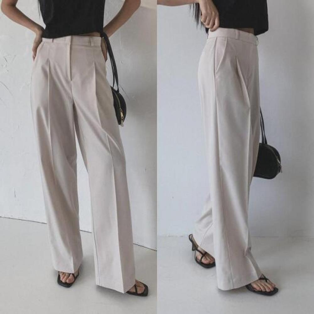 New Arrivals Open Run Women Plain 1 Pleat Straight Pants