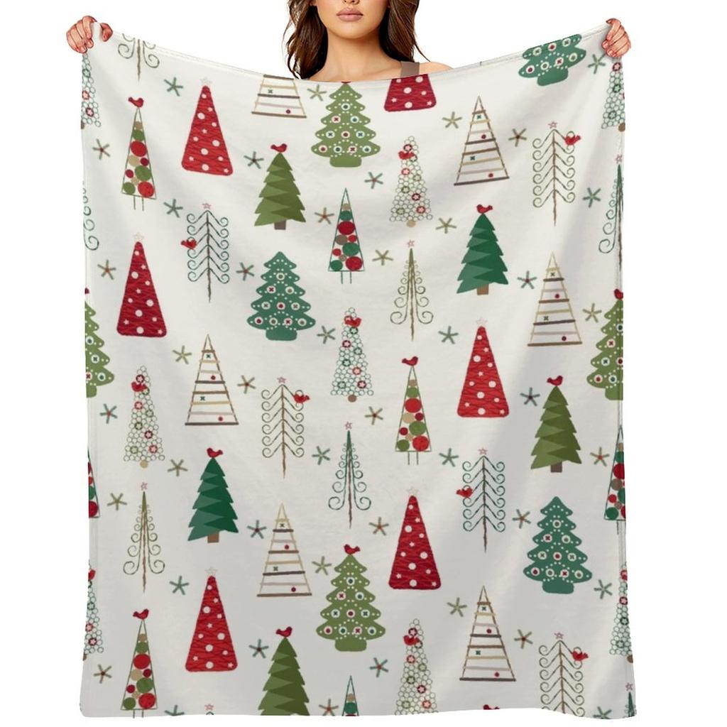 Swedish Minimalist Christmas Trees Pattern - Classic Red and Green Throw Blanket decorative Bed covers Blankets