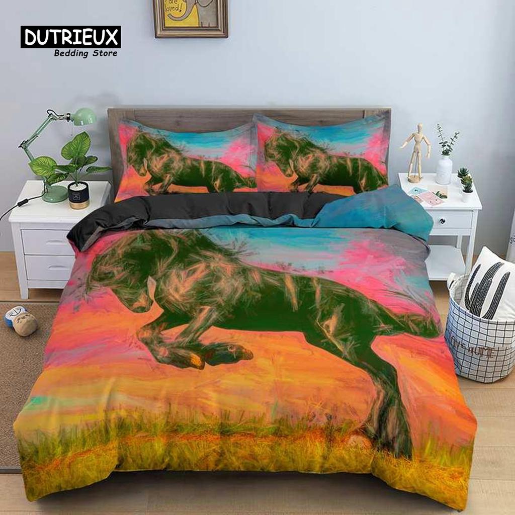 Horse Duvet Cover 3D Steed Farm Animal Comforter Cover Polyester Exotic Style Western Cowboys Bedding Set Twin For Kids Boy Teen