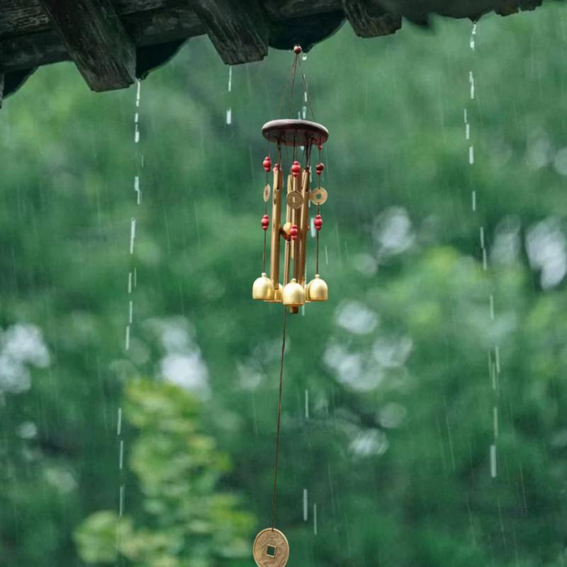 Wind Chime Wood + 4 Aluminum Alloy Tube Bell Outdoor Indoor Home Garden Balcony Decor Hanging Wind Chime Symbol Of Good Luck