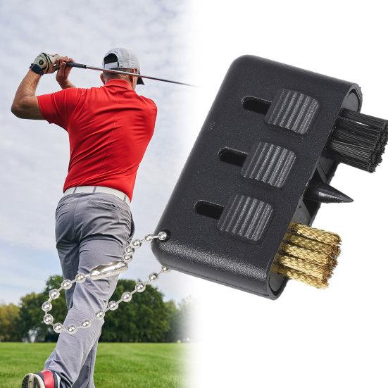 Brosse de nettoyage pour club de golf 3 en 1, Taille de poche Rétractable Nettoyeur de rainures de club de golf, Outil de nettoyage de golf avec picots en poils de fil de nylon, Accessoires de golf