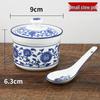 ZISIZ Blue & White Porcelain Dessert Stew Pot with Spoon