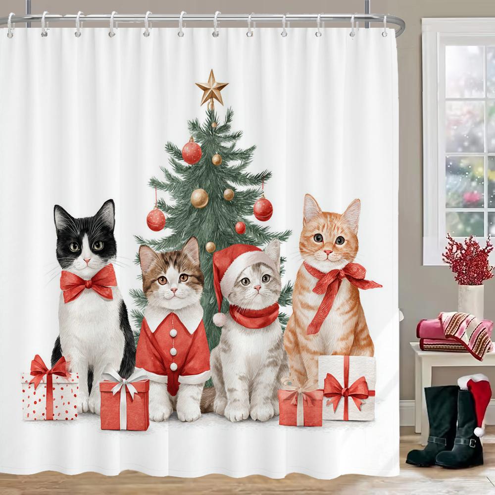 

Christmas Shower Curtain, Bathroom Decorative Cartoon Cat And Dog Christmas Shower Curtain, Waterproof Shower Curtain With Hooks W60H190(CM)-1 Pcs