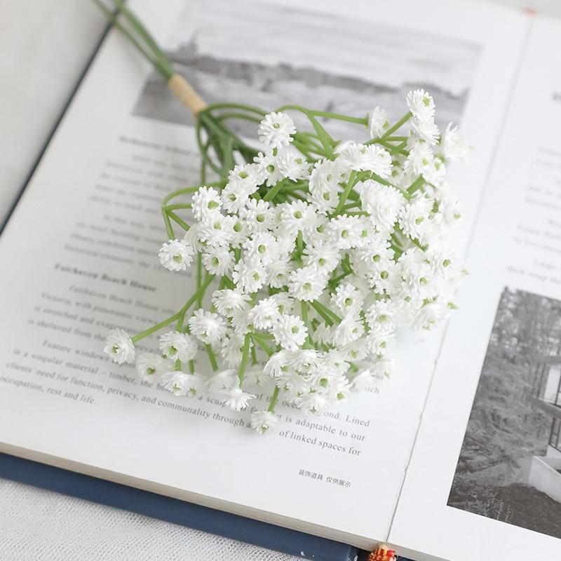 Soft Plastic Baby's Breath Artificial Flowers 22cm Real Touch Gypsophila Mini Bouquet for Wedding Home Decor, 1 Pack