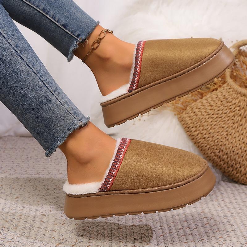 Slippers, Warm and Non-slip At Home In Autumn and Winter, Flat-bottomed Couple's Simple Bag Head Fluffy Slippers