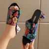 Fashion Embroidered High Heel Slippers Women Colorful Rhinestone Square Heels Sandals Woman Summer Peep Toe Slip On Mules Slides