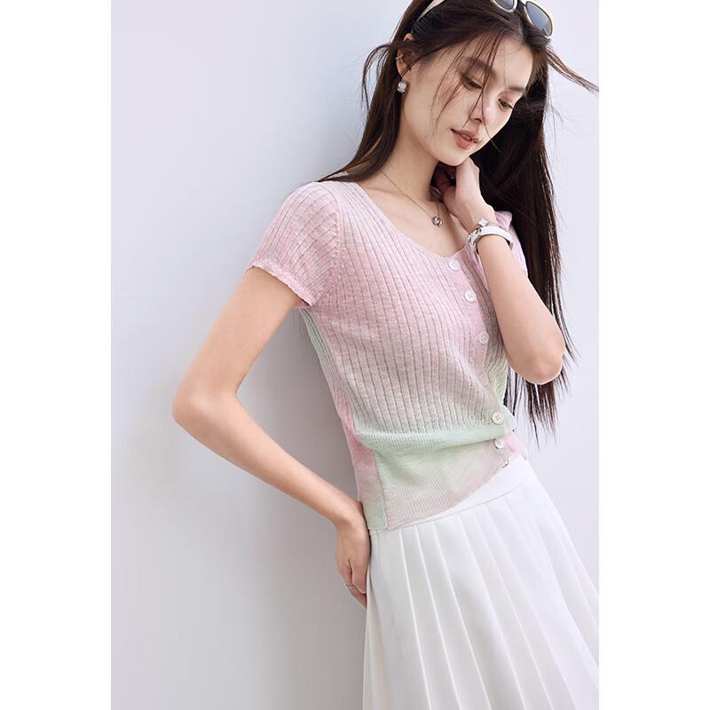 VICTORIA&VERA Women's Gradient Knit Short Sleeve Top