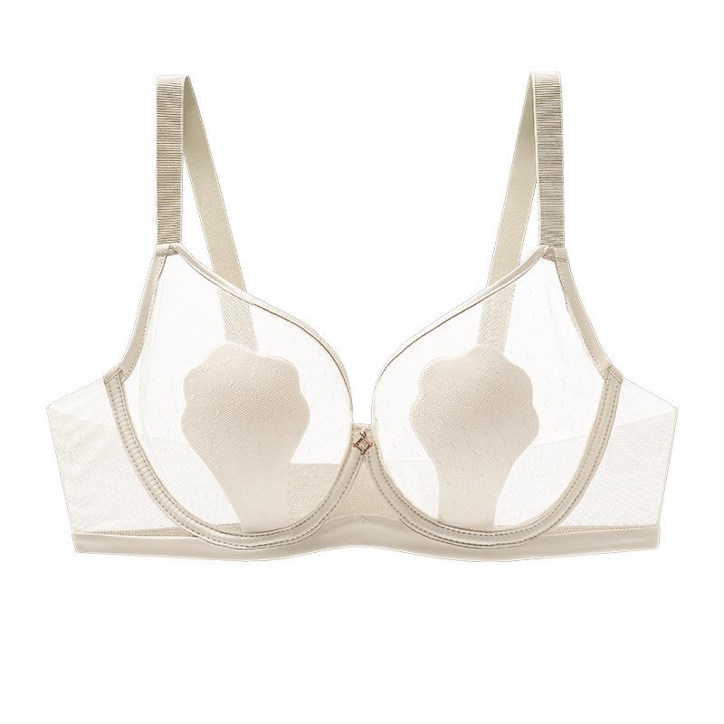 Women's Sexy Mesh Breathable Underwear: Super Thin, Rabbit Ear Design, Anti-Protrusion, Soft Underwire Bra for a Smaller Chest Look.
