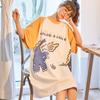 Süßes Sommernachthemd aus Baumwolle mit Cartoon-Motiv für Damen – Kurzarm, lockere Passform, koreanischer Stil, mittellanger Rock
