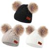 3 Pieces Kids Knitted Woolen Hat Winter Warm Pom Pom Beanie Cap Knit Hat with Detachable Pom for 1-3 Years Old Girls Boys