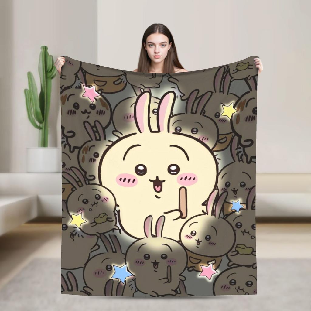 Cute Kawaii C-ChiikawaS Cartoon Movie Blanket Camping Flannel Throw Blanket For Couch Bed Warm Soft Design Quality Bedspread