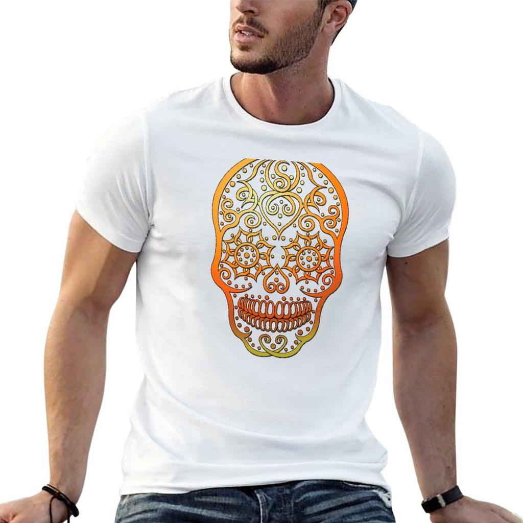 Halloween Copper Goddess Sugar Skull Tshirt Basic Short Sleeve Cotton Blend Tshirt