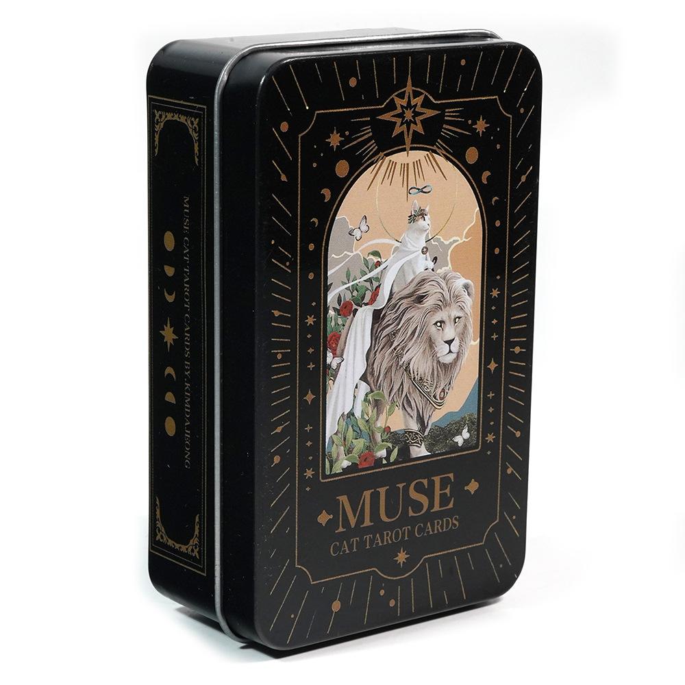 Muse Cat Tarot Deck In A Tin Box with Blue Gilded Edges 78 Pcs Cartoon Themed Tarot Cards 10.3*6cm with Guidebook for Beginners