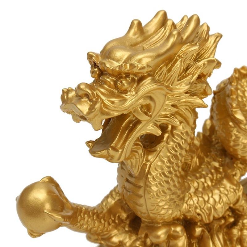 Chinese Geomancy Gold Dragon Staty Staty Ornament för tur och framgång