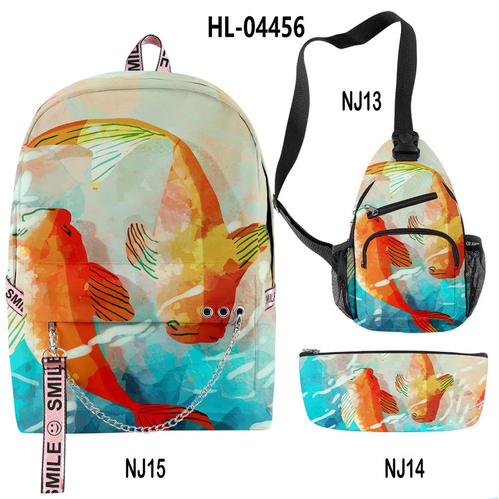 Classico Novità Divertente Cool Carpa Dorata Stampa 3D Set da 3pz Zaini Scolastici multifunzione Zaino da Viaggio Borsa a Petto Astuccio