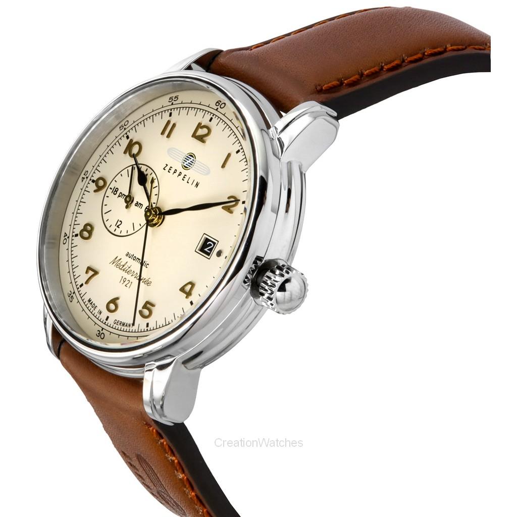 ZEPPELIN Orologio da uomo automatico con cinturino in pelle mediterranea e quadrante beige 96685