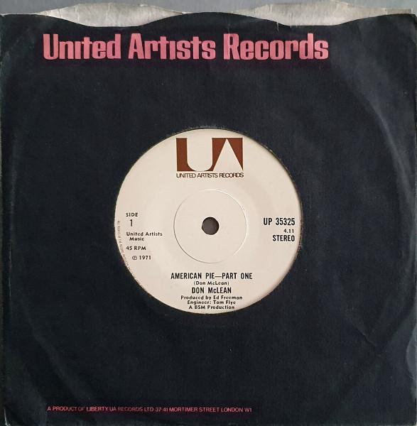 

7inch Record DON MCLEAN - American Pie UP35325 United Artists 1971 UK Rock Used