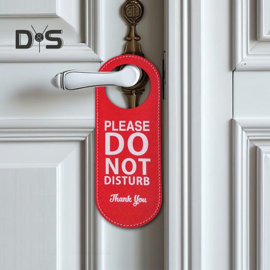 Do Not Disturb Door Hanger Double-sided Faux Leather Welcome Please Knock Home Office Door Handle Sign Hanging Decoration Ornament