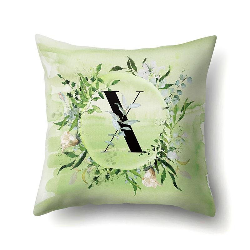 Polyester Pillowcase Car Decoration Small Fresh Green Leaves 26 English Letter Printing Pillow Cushion Cover