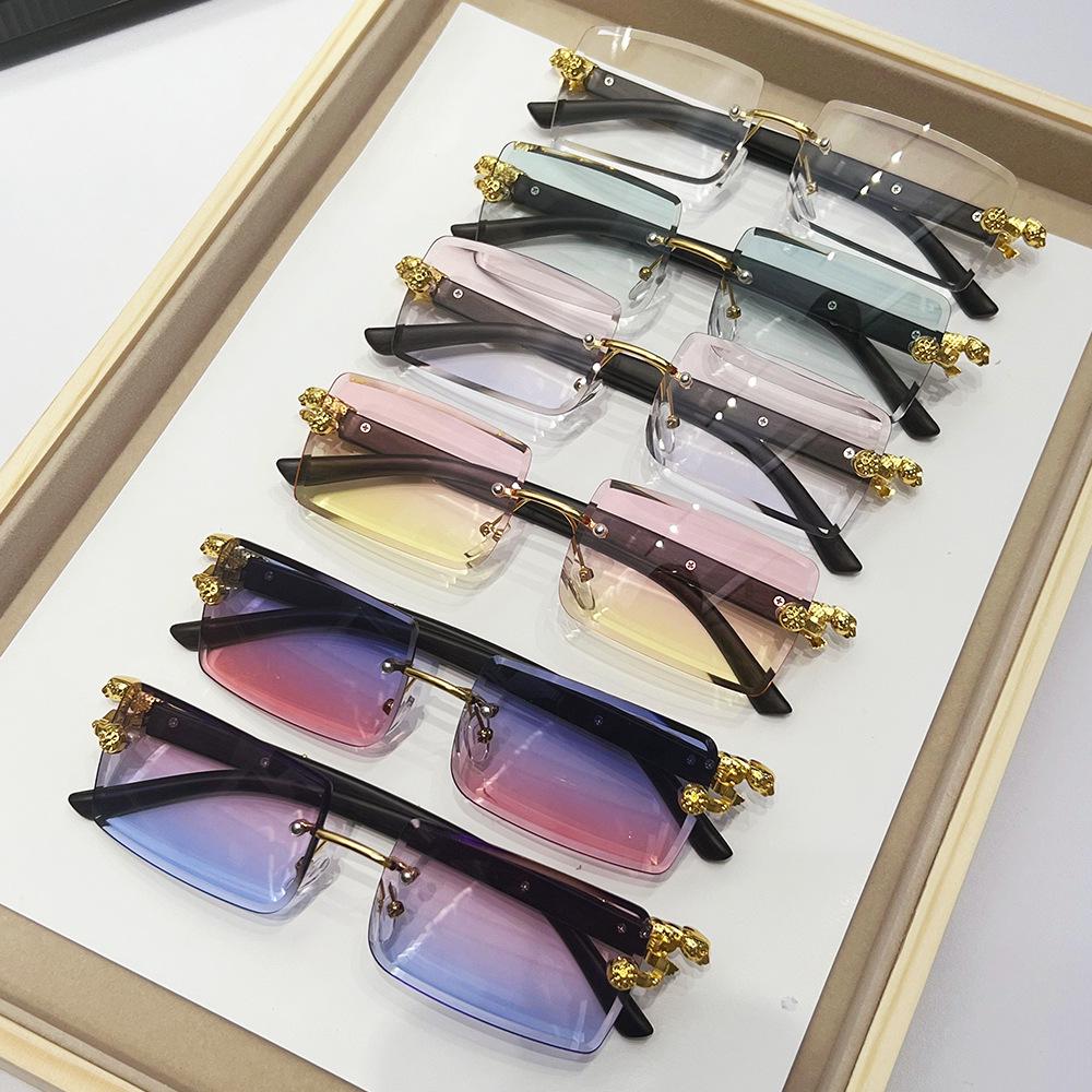 2024 Frameless Leopard Print Square Sunglasses – European & American Style