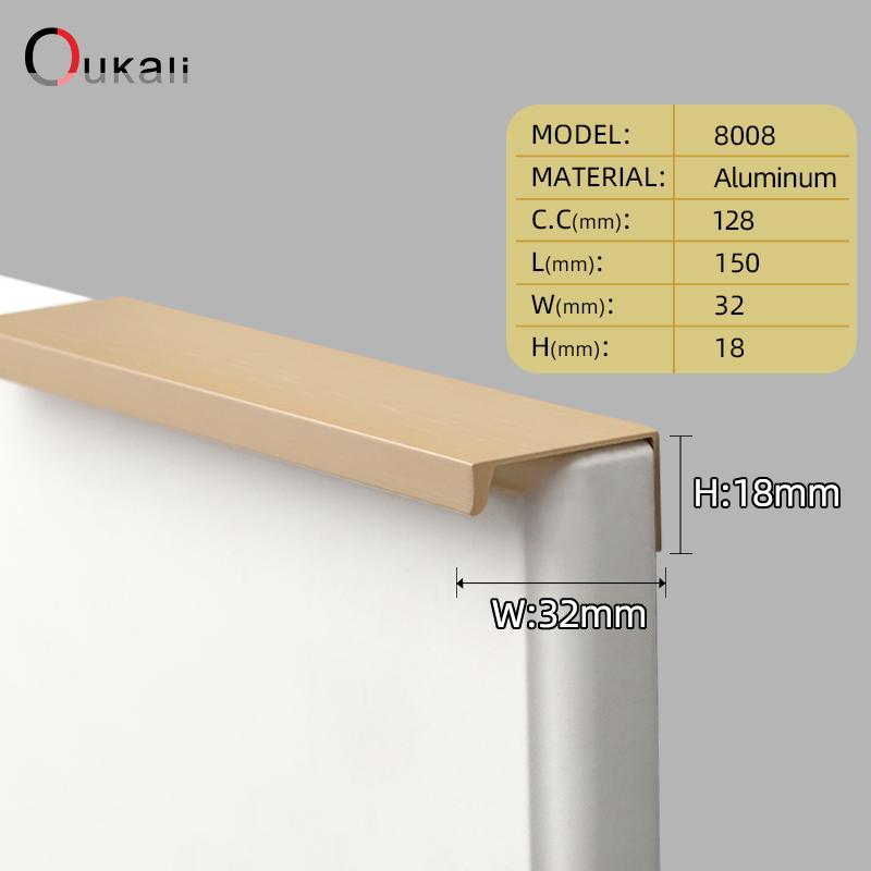 Oukali Simple 800mm Aluminum Profile Hidden Handle Embedded Kitchen Wardrobe Profile Drawer Cabinet Furniture 128Mm Gold Handles