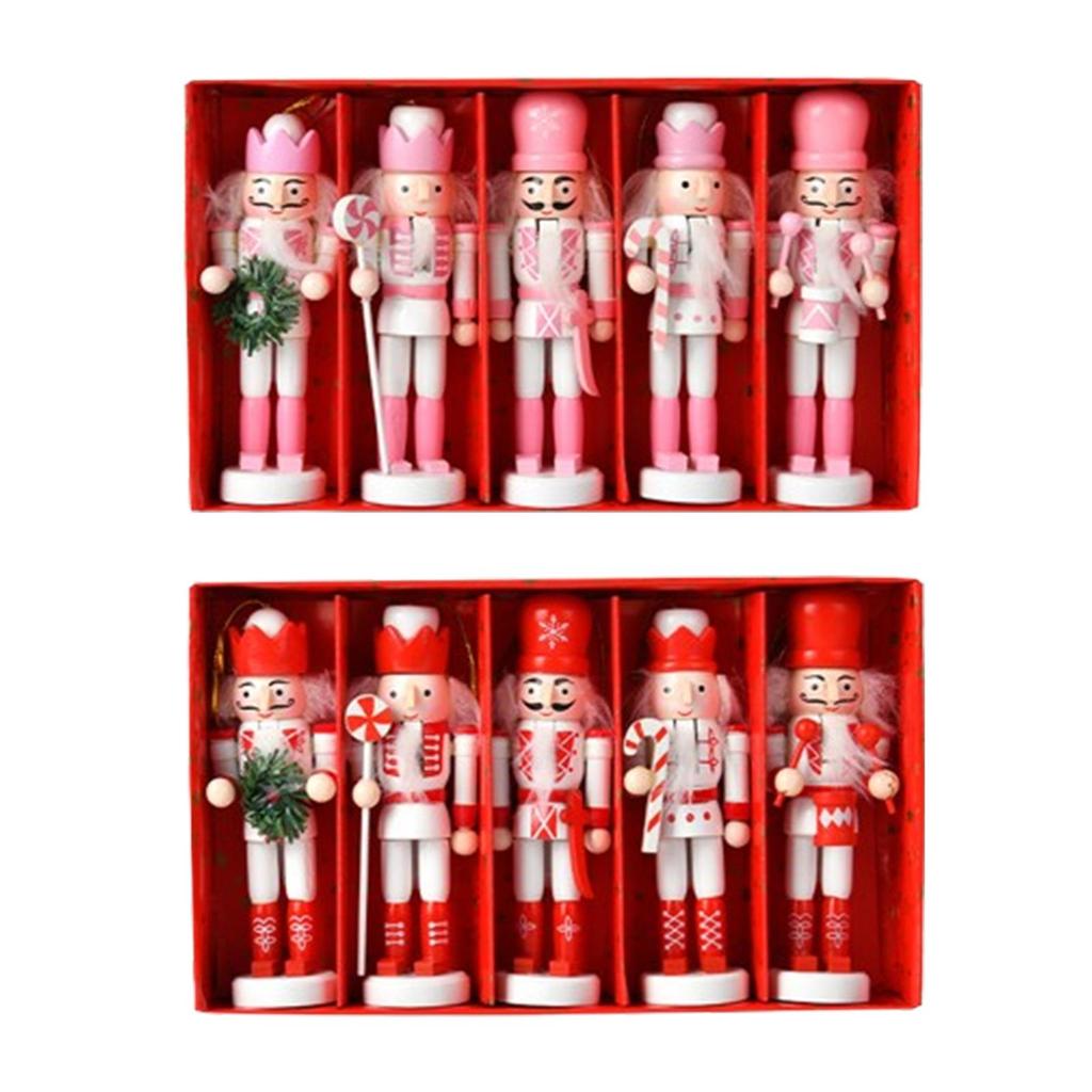 5x Wooden Nutcracker Figures Crafts Tabletop Christmas Hanging Decorations
