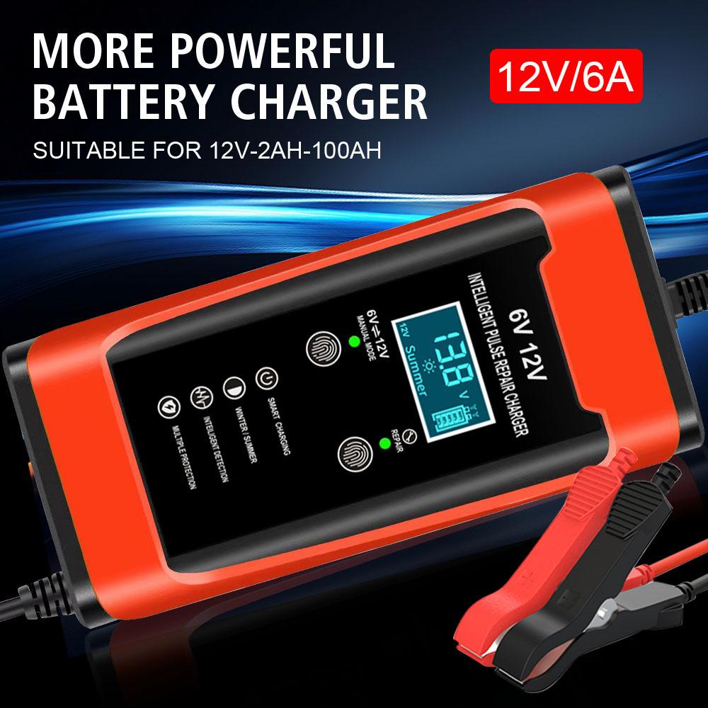 Storage Batteries Chargers 12V 6A Digital Smart Pulse Repair For Lead Acid Batteries Car Battery Charger For Motorcycle Boat 90W