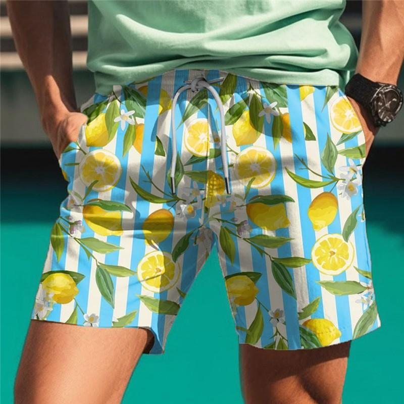 Fashionable Comfortable Breathable Beach Shorts Men Colorful Stripe 3D Printed Board Shorts Summer Casual Holiday Short Pants Loose Surf Swim Shorts