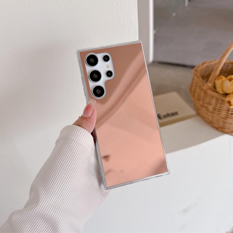 

Глянцевый зеркальный чехол для Samsung S24 Ultra S23 S22 Plus S21 A55 A54 A52 A35 A34 A15, прозрачный мягкий бампер из ТПУ, тонкий противоударный защитный чехол для телефона Samsung S24 Ultra ярко-розовый