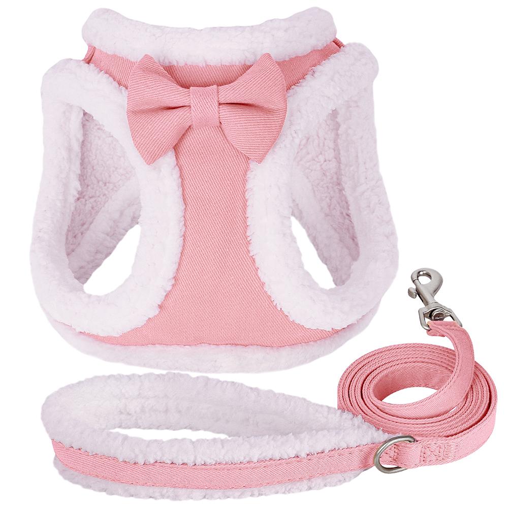 Winter Warm Pet Dog Harness Leash Set Soft Fur Padded Puppy Cat Harness Vest Thick Dogs Vest For Small Medium Dogs Chihuahua Pug