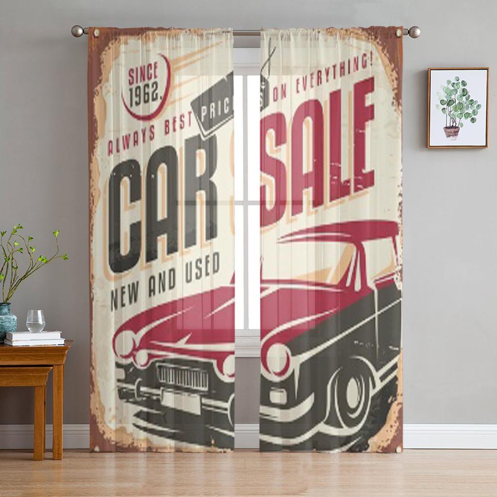 Prodej aut Vintage Znamení Tyl Průsvitné Záclony do Obývacího Pokoje Pokoj Ložnice Kuchyň Dekorace Voálové Organzové Záclony