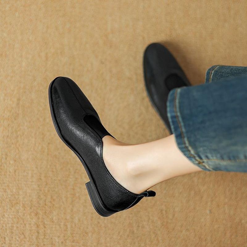 Fashion NEW Spring/Autumn Women Loafers Round Toe Chunky Heel Shoes Genuine Leather Shoes for Women Concise Splicing Slip-on Women Pumps