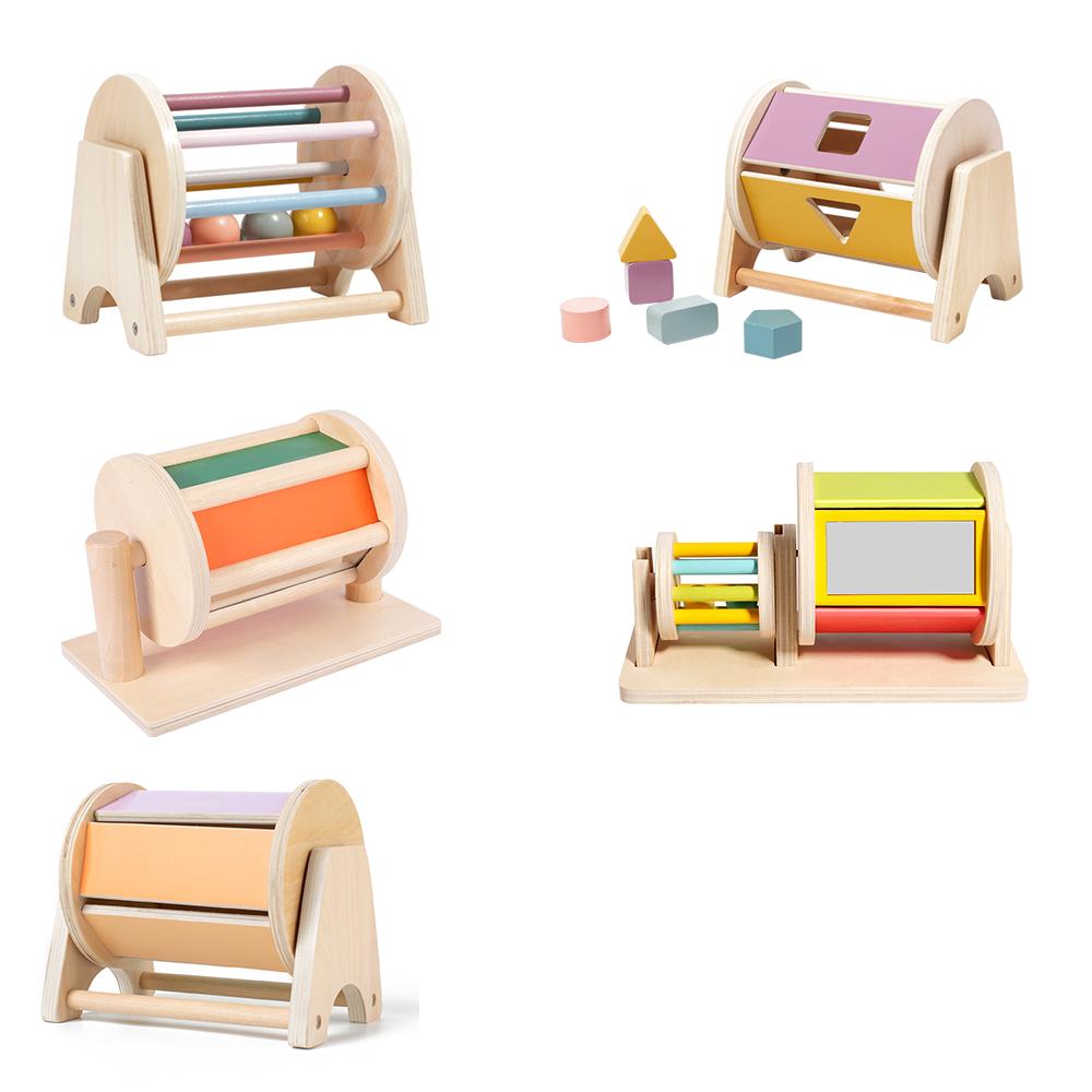 Newest Wooden Drum Baby Toys Bright Color Sensory Montessori Drum Toys Hottest Kids Rolling Drum Toys Early Childhood Education
