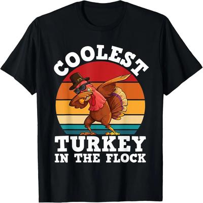 Coolest Turkey In The Flock Funny Thanksgiving Kids Boys T-Shirt