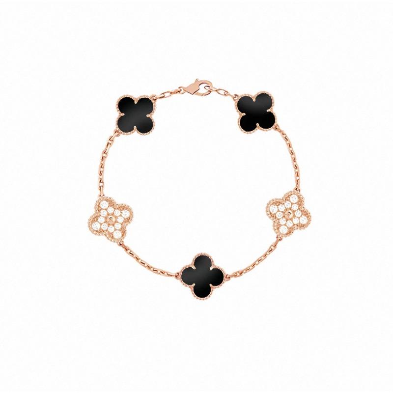 Four-leaf Clover Five-flower Bracelet for Women Rose Gold Lucky Clover Bracelet with White Mother-of-pearl and Red Agate Fashionable Bangle
