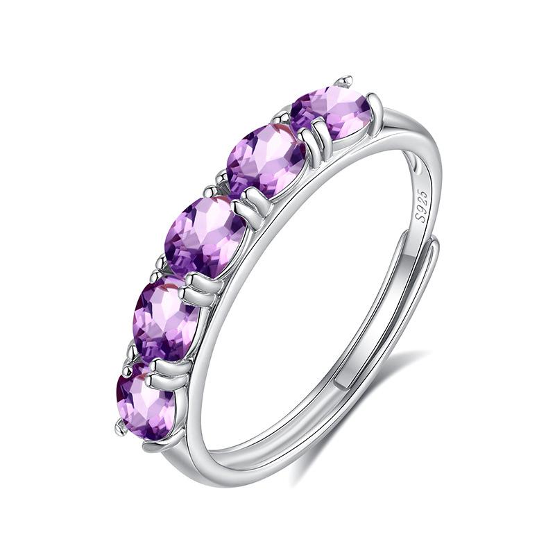 Natural garnet row ring s925 sterling silver ring niche high-end crystal stone open ring fashion gift live
