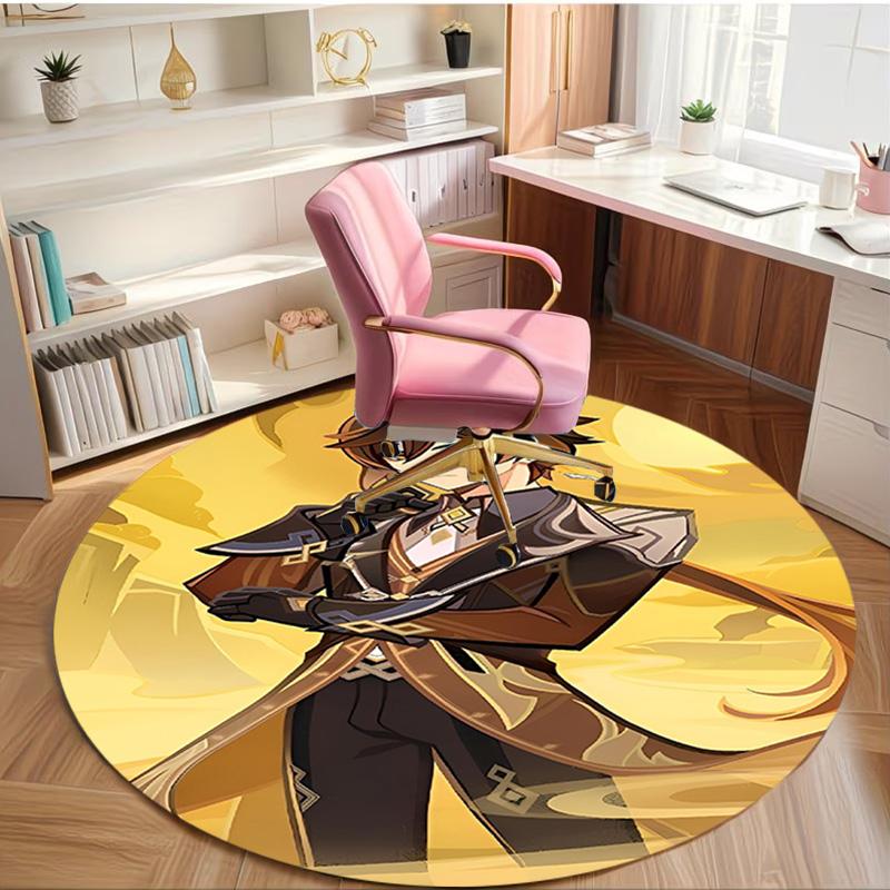 Genshin Impact Print Round Rug, Washable Floor Carpet, For Entryway Dorm Laundry Room Office Study, Home Decor Birthday Christmas Gift