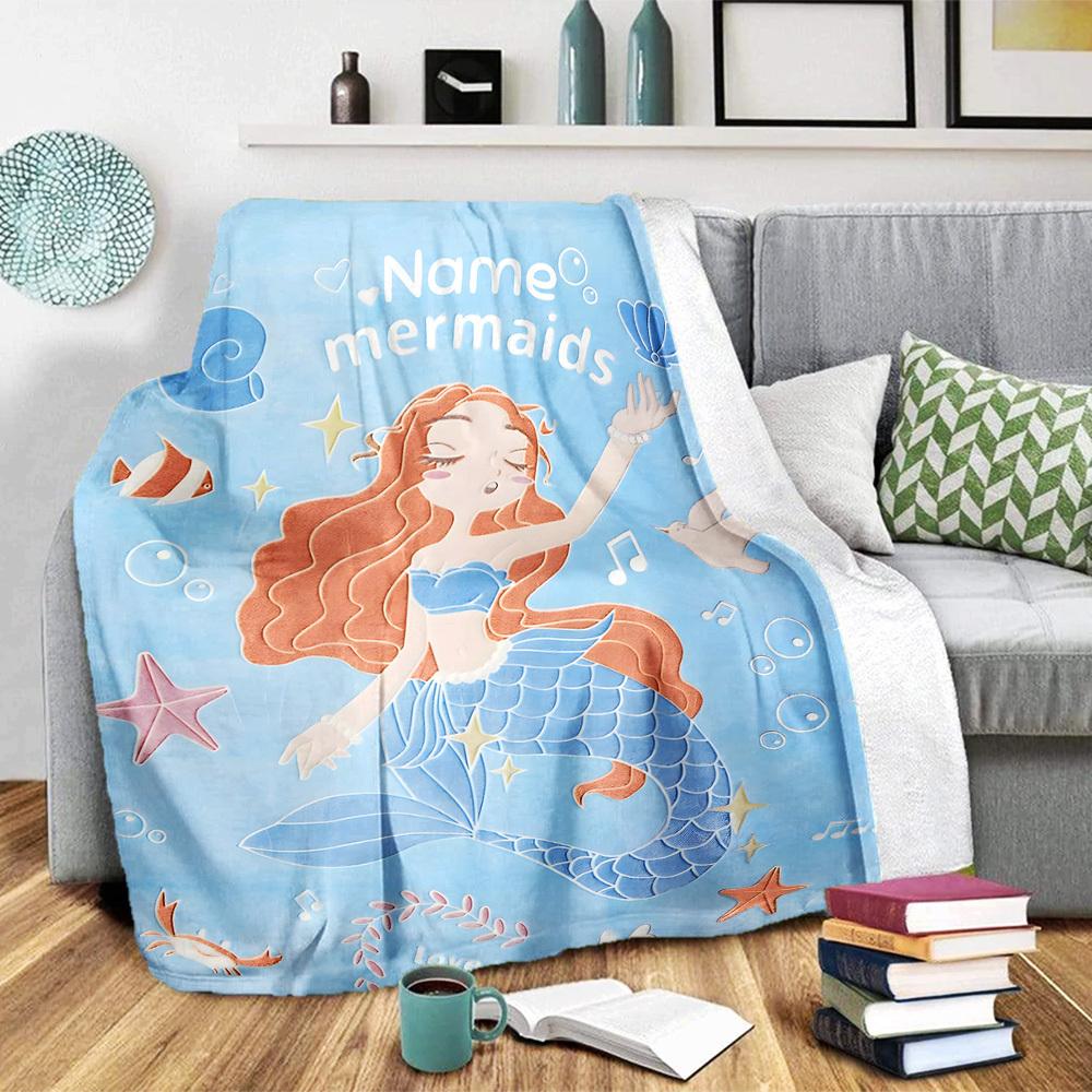 Mermaid Sea Theme Home Customize Your Name Blankets Soft Lightweight Comfortable Allseason Multipurpose Blanket For Picnics Couches Offices Beds