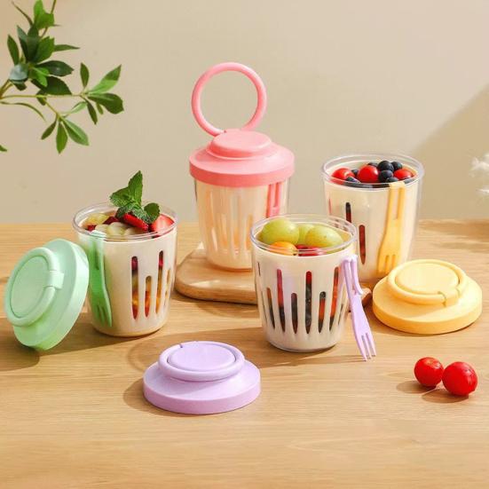 Portable Salad Cup with Fork Double-Layer Salad Bowl for Efficient Drainage Yogurt