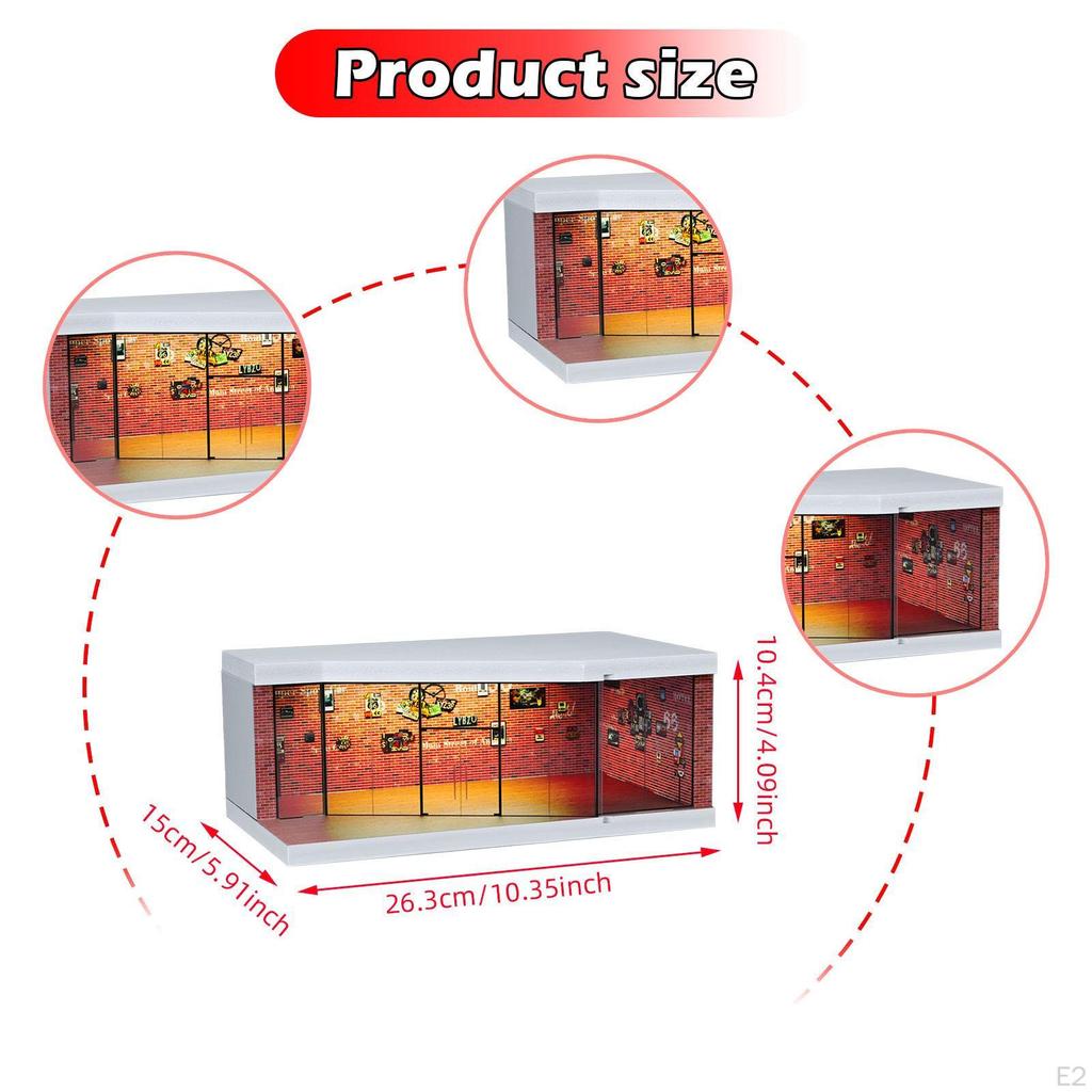1:64 Car Garage Model Featuring Illuminated Display for Collectible Mini Dolls