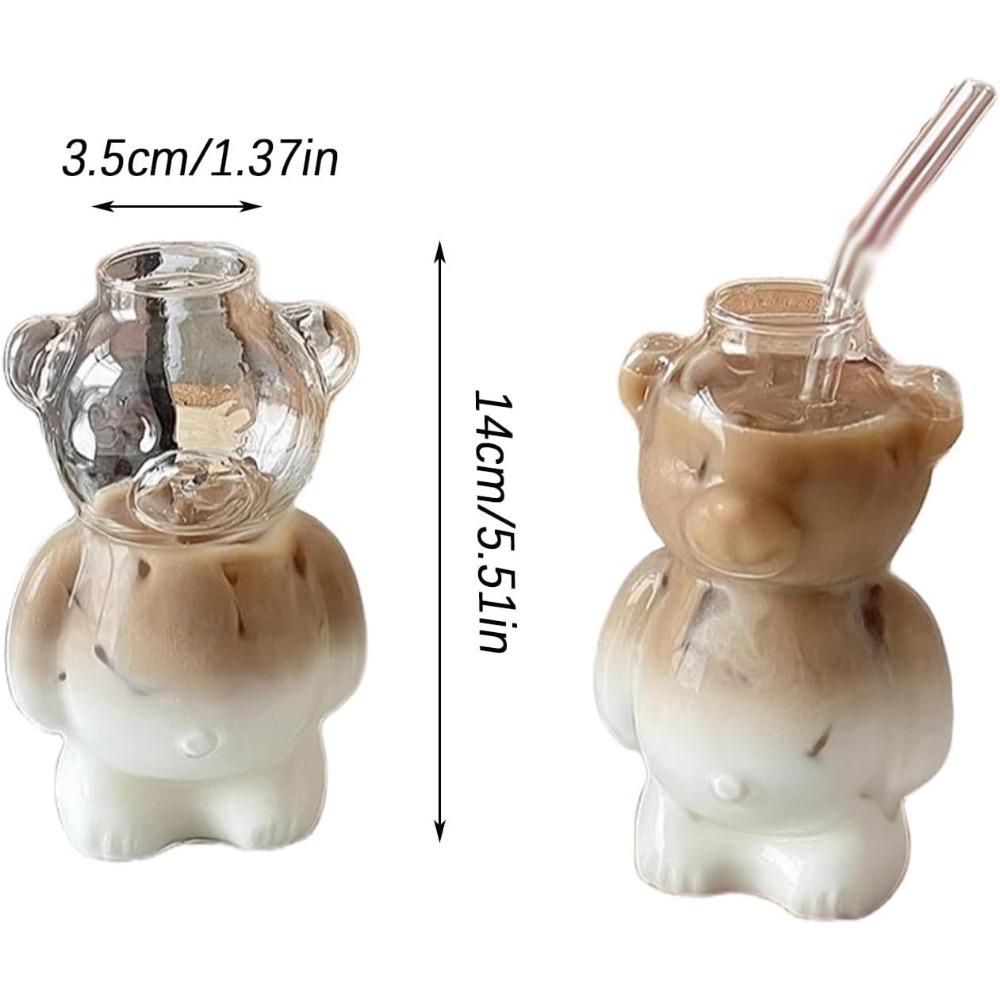 320 ML Kreative Niedliche Bären Kaffeetasse mit Strohhalm Transparente Tasse Bier Milch Kaffee Wasser Tassen Großhandel Glas Drinkware Becher Set