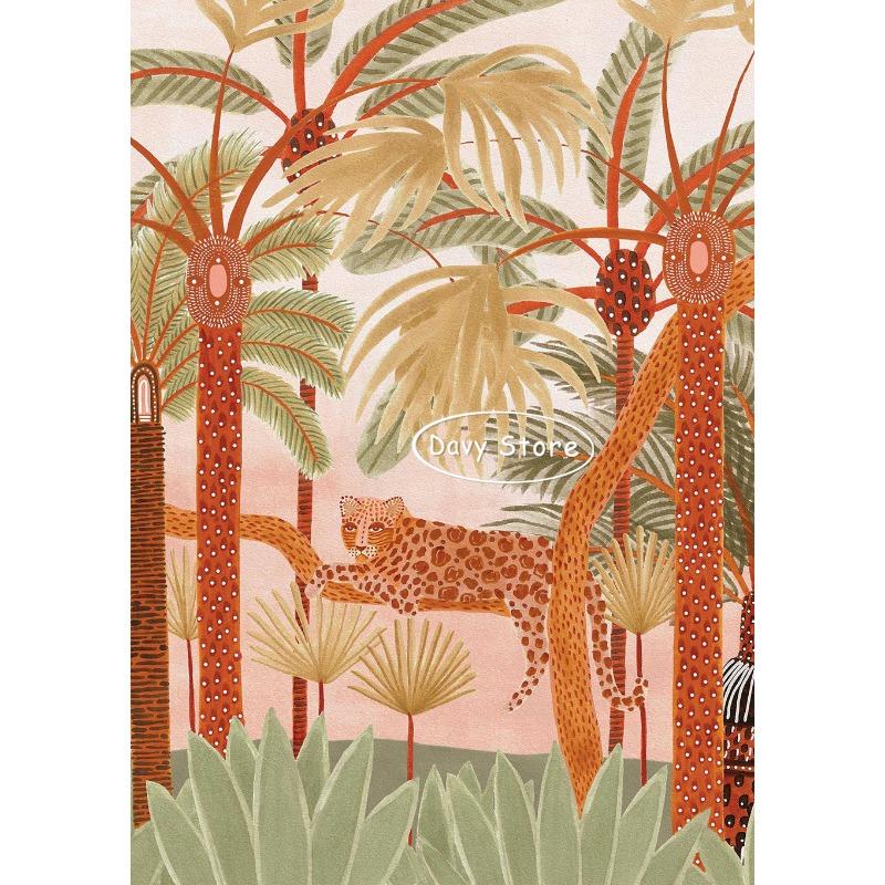 Boho Dschungeltiere Tiger Affe Giraffe Kokospalme Poster Kinderzimmer Leinwandgemälde Wandkunst Druck Bild Baby Kinderzimmer Dekor