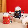 Crystal Ball Christmas Mugs Ceramic Santa Claus Figurines with Lid and Spoon Cute Coffee Mug for Home Office High, X'mas Gift