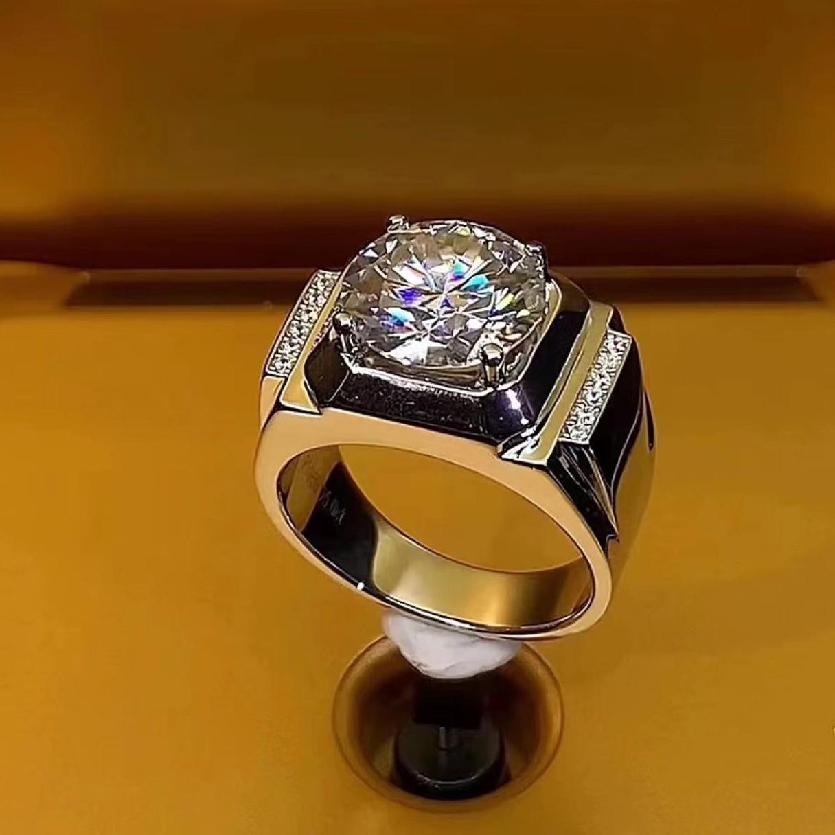 

Мужское ретро кольцо со звездой из муассанита - 5 карат, широкое серебряное кольцо