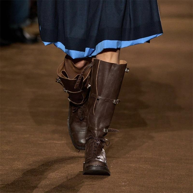Catwalk British Martin Boots Women's New Old Retro Knight Boots Belt Buckle Boots Women