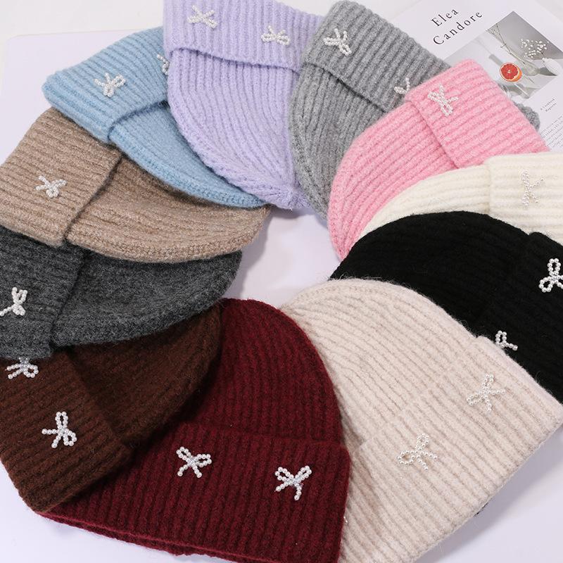 Bow Hat for Women's Winter Wool Hat Big Head Circumference Thickened Warm Knitted Hat