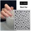 Four-Pointed Star Nail Art Stickers: Transparent Base with White, Black, and Silver Designs