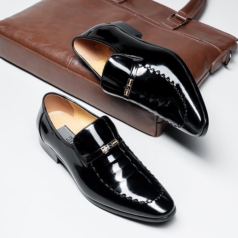 Dragonfly Men's Autumn Winter Shiny Patent Leather Pointed Toe Business Formal Shoes